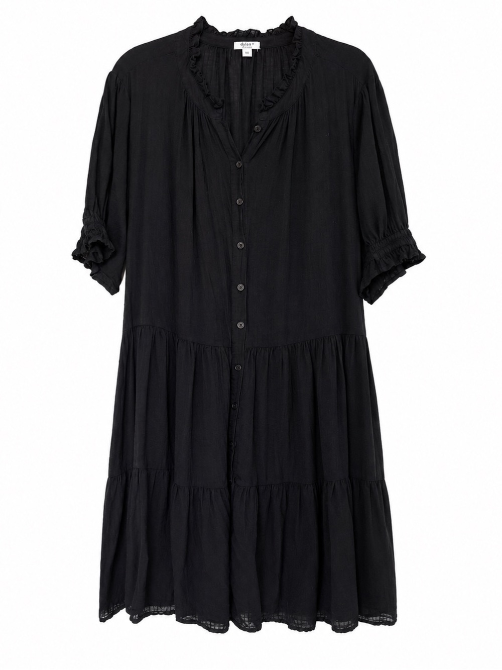 dylan Black Button-Front Tiered Midi Dress